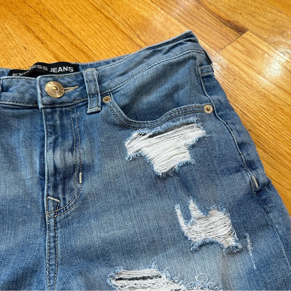 Express Jeans Shorts Womens 0 Blue Denim Distressed Ripped - Picture 5 of 6